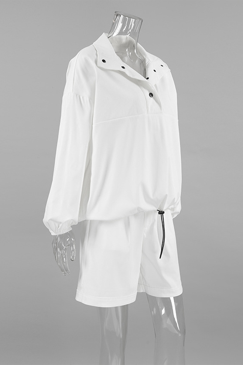 Casual Street Draw String Pocket Buttons Turndown Collar Long Sleeve Two Pieces - Fashionpara