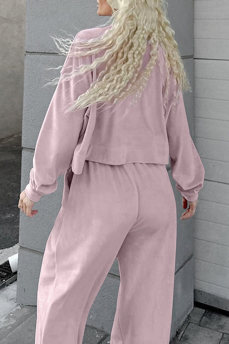 Casual Street Pocket Lace Up Turndown Collar Long Sleeve Two Pieces - Fashionpara