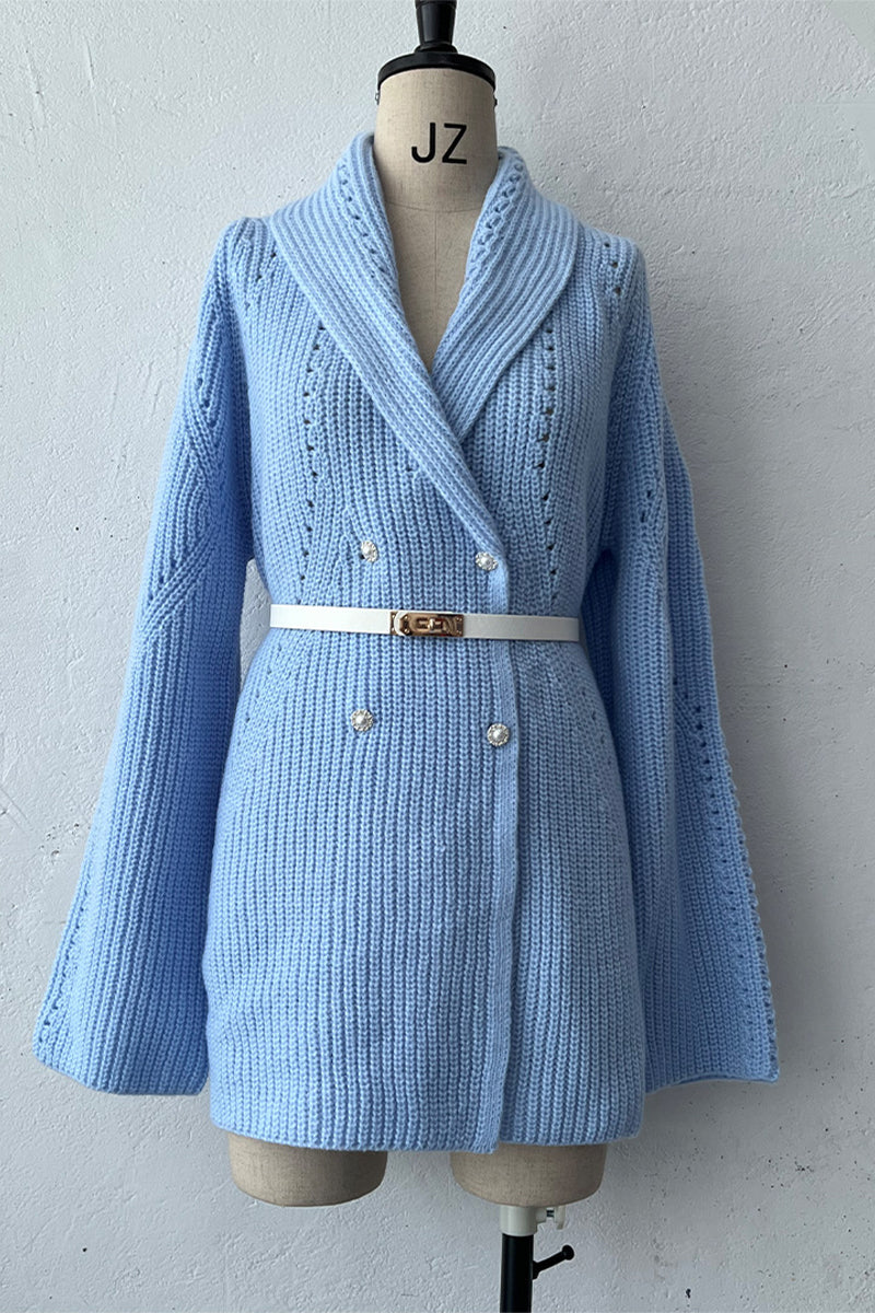 Belted Weave Turndown Collar Knitted Jacket - 3 Colors Available