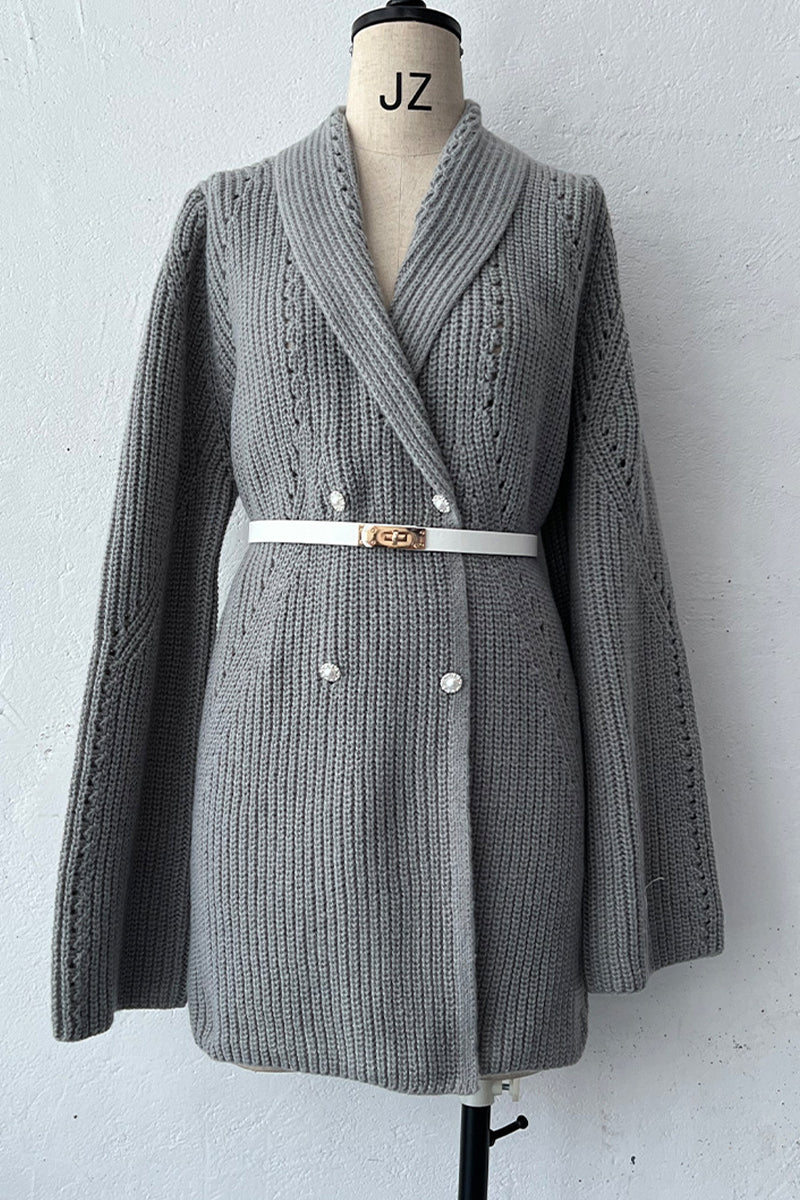 Belted Weave Turndown Collar Knitted Jacket - 3 Colors Available