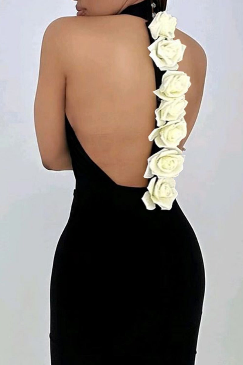Sexy Party Hot Flowers Patchwork Backless Halter Wrapped Skirt Dresses
