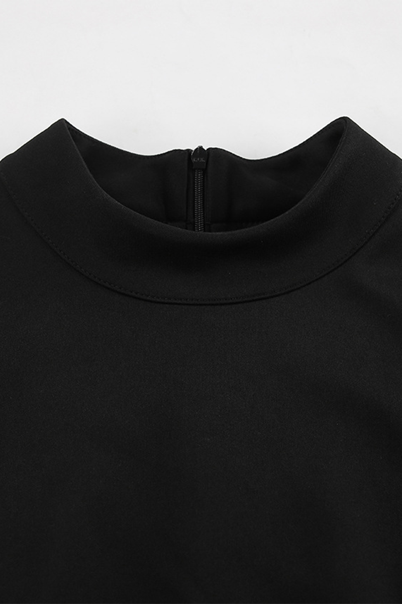 Casual Patchwork Ruffle Zipper Turtleneck A Line Dresses - Fashionpara