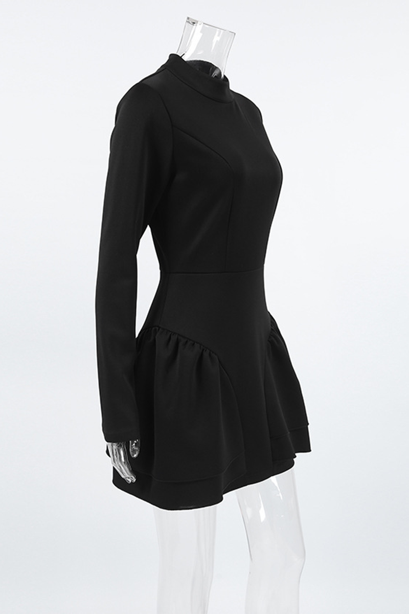 Casual Patchwork Ruffle Zipper Turtleneck A Line Dresses - Fashionpara