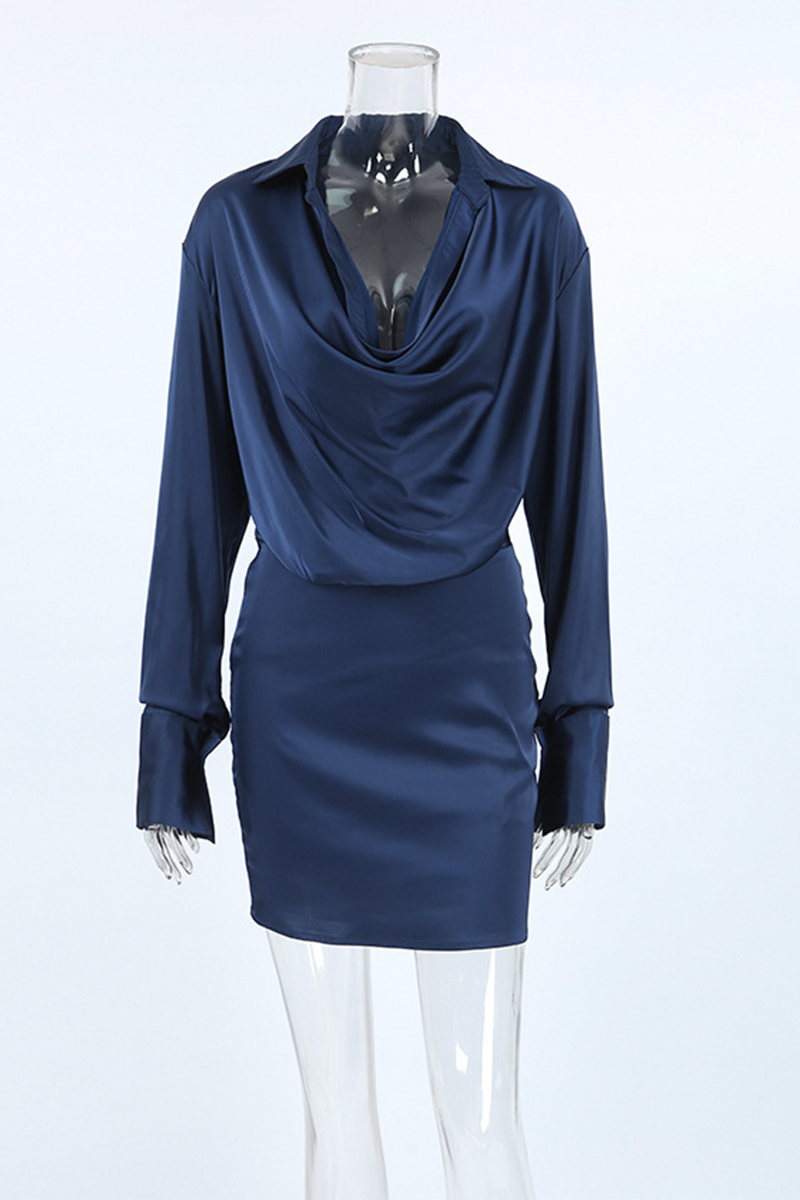 Sexy Ruched Irregular Pile Heap Collar Shirt Dresses - Fashionpara