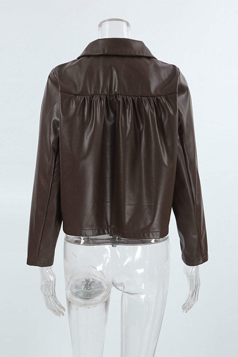 Solid Color Pocket Blazer with Stylish Turndown Collar