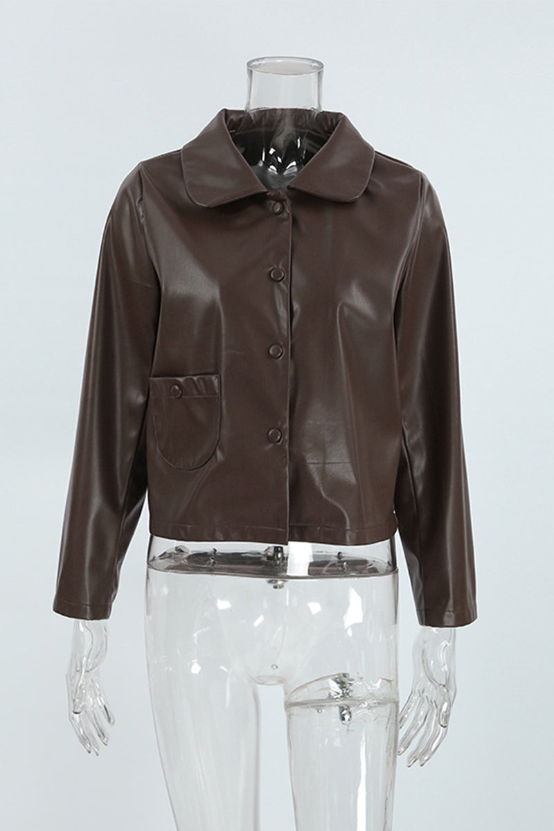 Solid Color Pocket Blazer with Stylish Turndown Collar