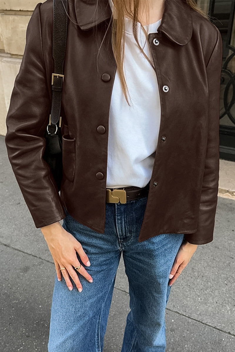 Solid Color Pocket Blazer with Stylish Turndown Collar