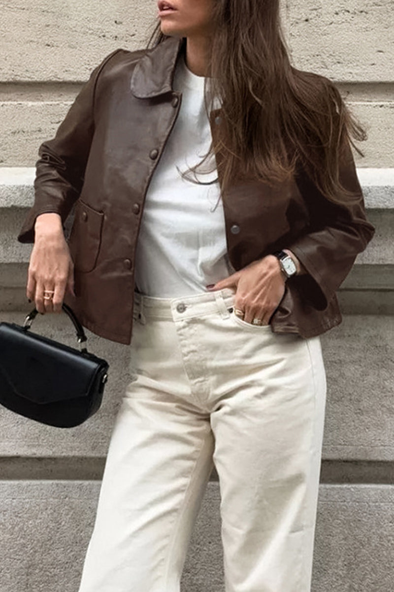 Solid Color Pocket Blazer with Stylish Turndown Collar