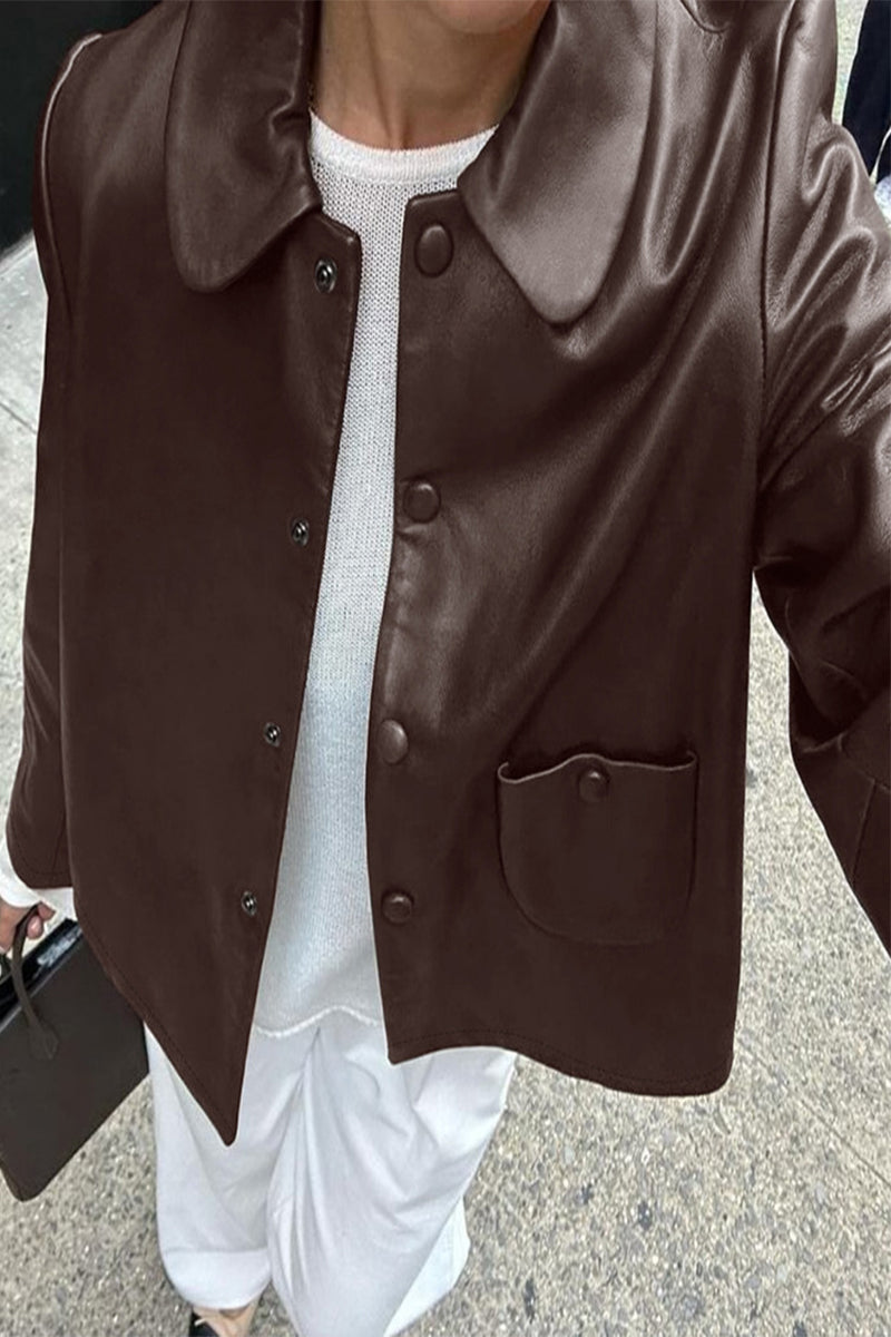 Solid Color Pocket Blazer with Stylish Turndown Collar