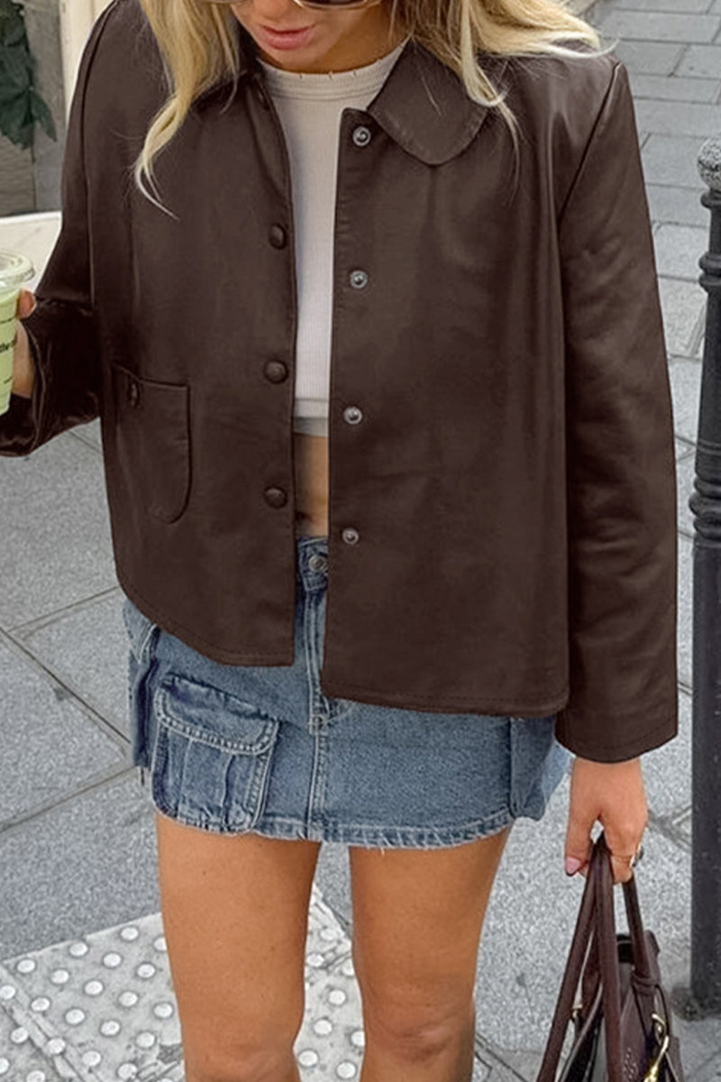 Solid Color Pocket Blazer with Stylish Turndown Collar