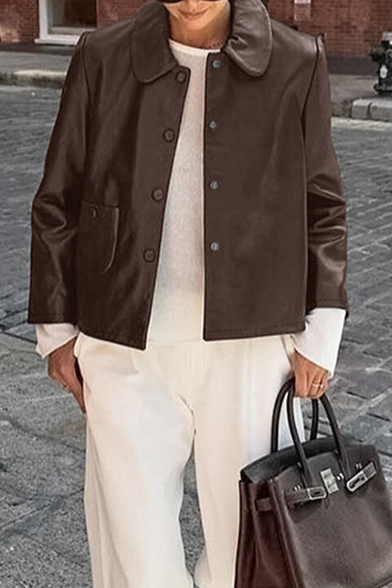 Solid Color Pocket Blazer with Stylish Turndown Collar