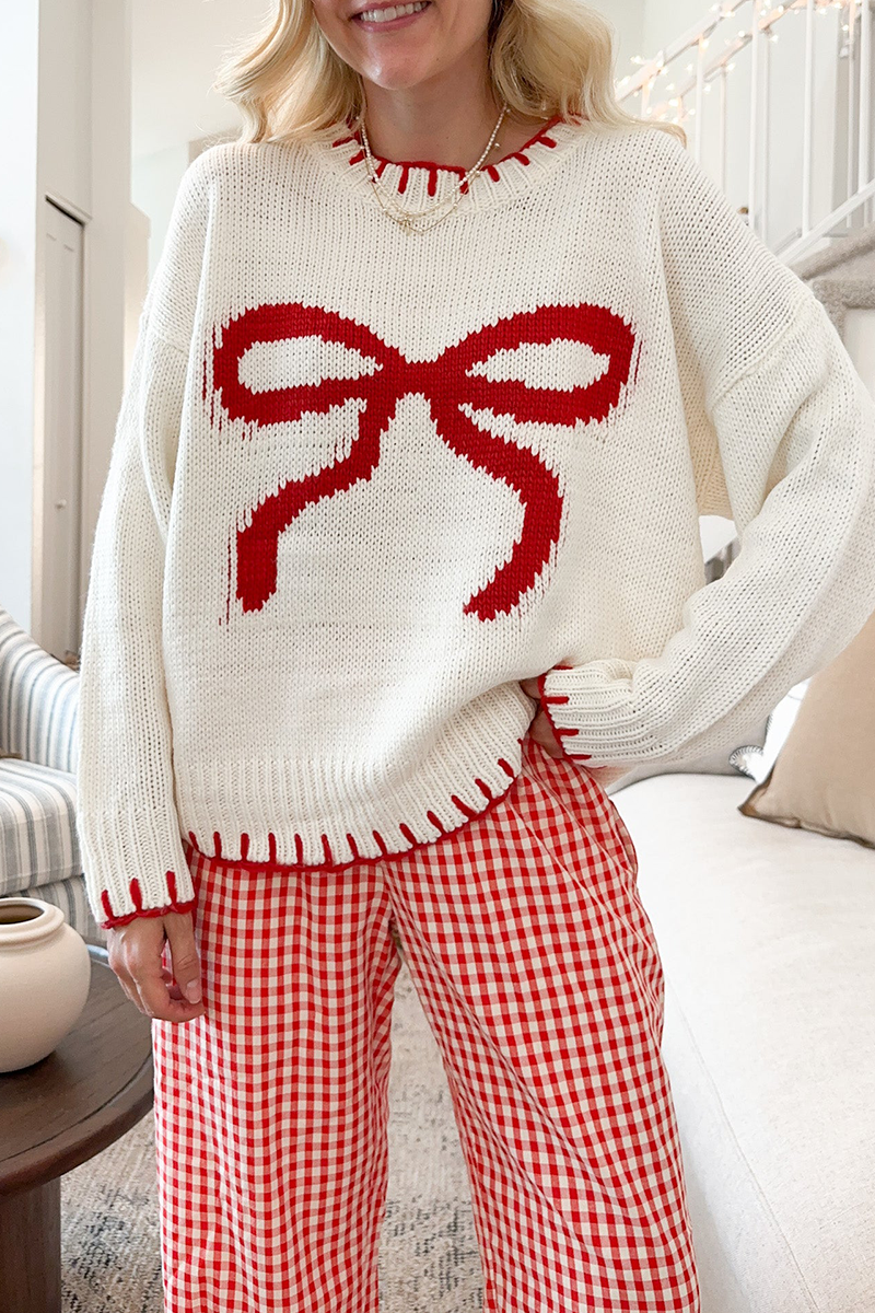 Bohonini Casual Bow Weave O Neck Sweater for Effortless Style