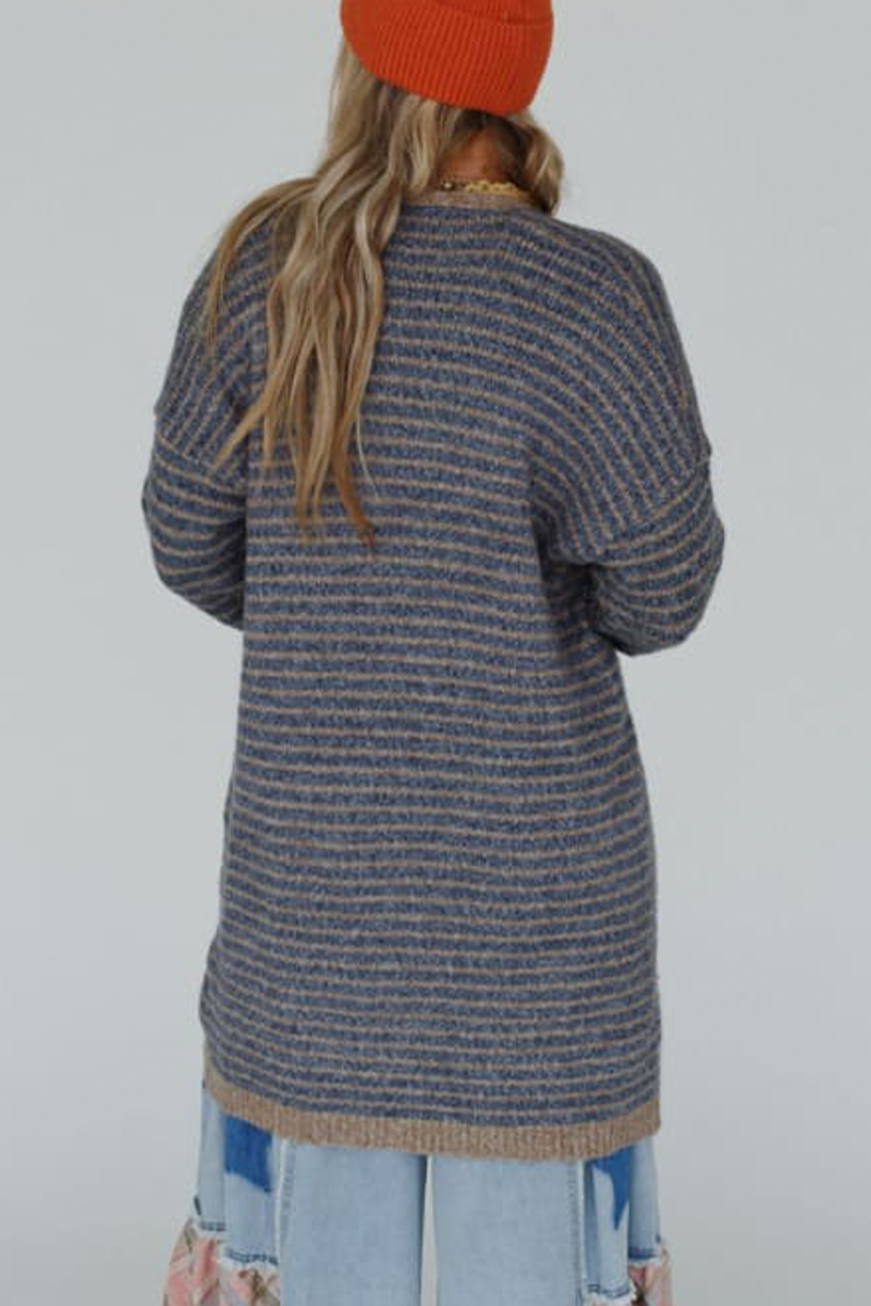Stylish Striped Cardigan with Pocket Weave for All Seasons