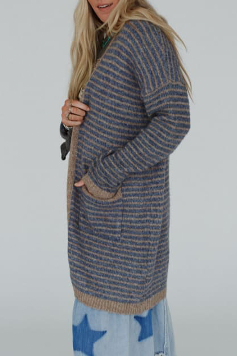 Stylish Striped Cardigan with Pocket Weave for All Seasons