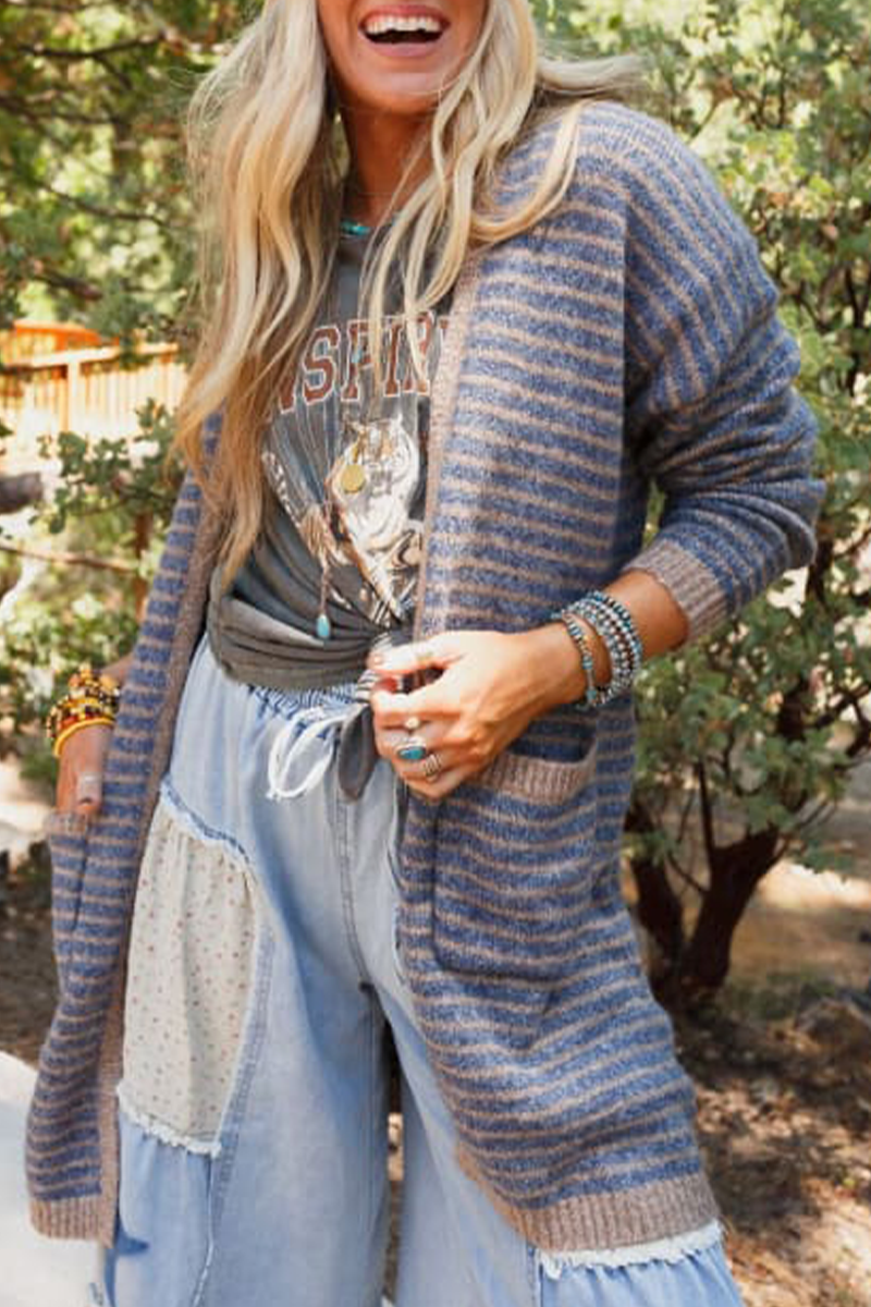 Stylish Striped Cardigan with Pocket Weave for All Seasons