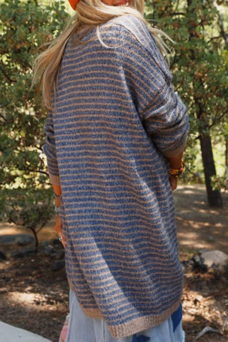 Stylish Striped Cardigan with Pocket Weave for All Seasons