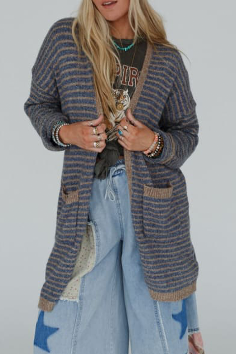 Stylish Striped Cardigan with Pocket Weave for All Seasons