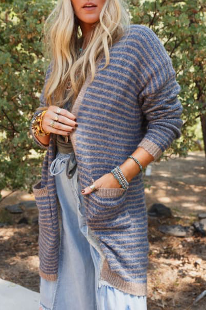Stylish Striped Cardigan with Pocket Weave for All Seasons