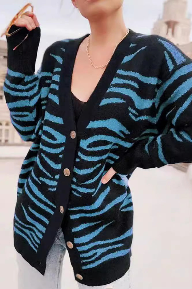 Zebra Knit Cardigan with Button Detail for Effortless Style