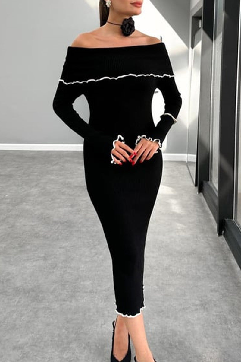 Sexy Stringy Selvedge Contrast Off Shoulder One Step Skirt Dresses - Fashionpara