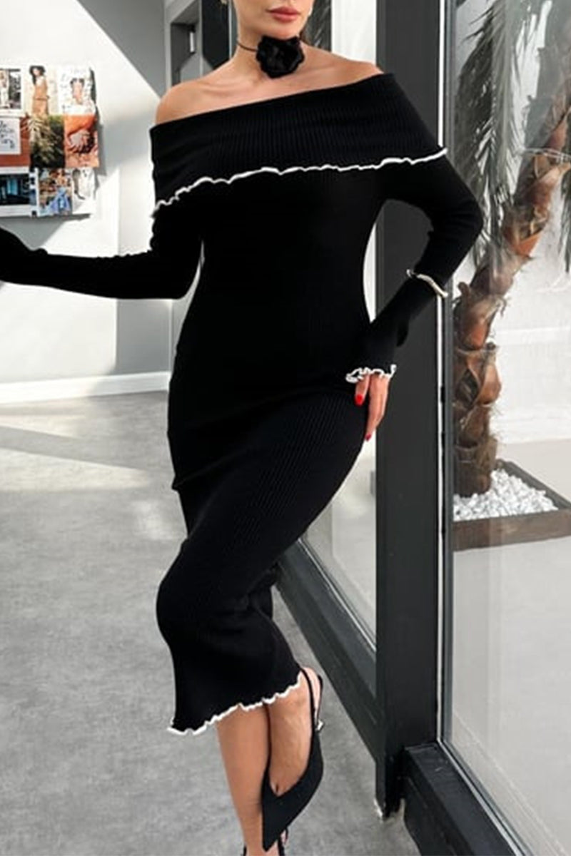 Sexy Stringy Selvedge Contrast Off Shoulder One Step Skirt Dresses - Fashionpara