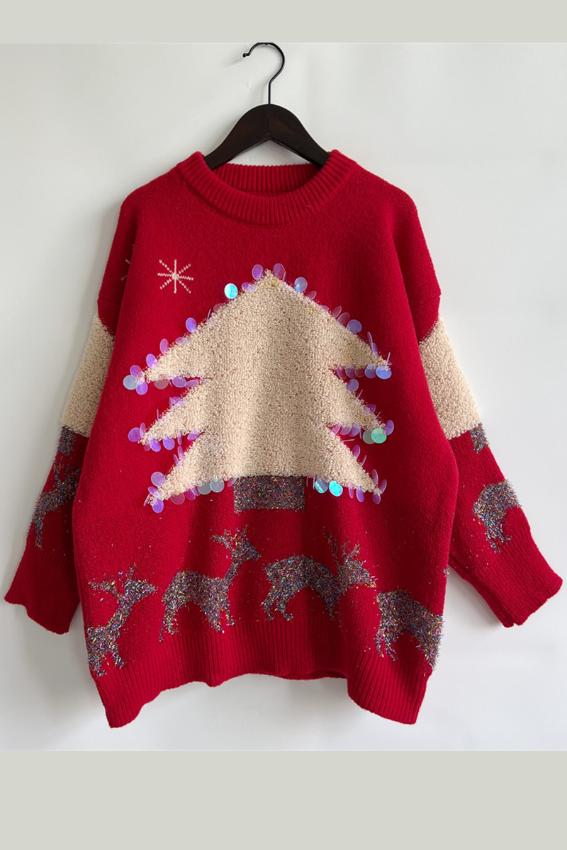 Bohonini Casual Christmas Sequin O-Neck Sweater for Festivities