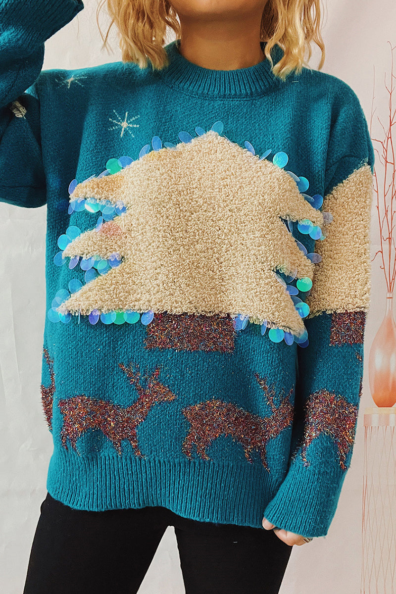 Bohonini Casual Christmas Sequin O-Neck Sweater for Festivities