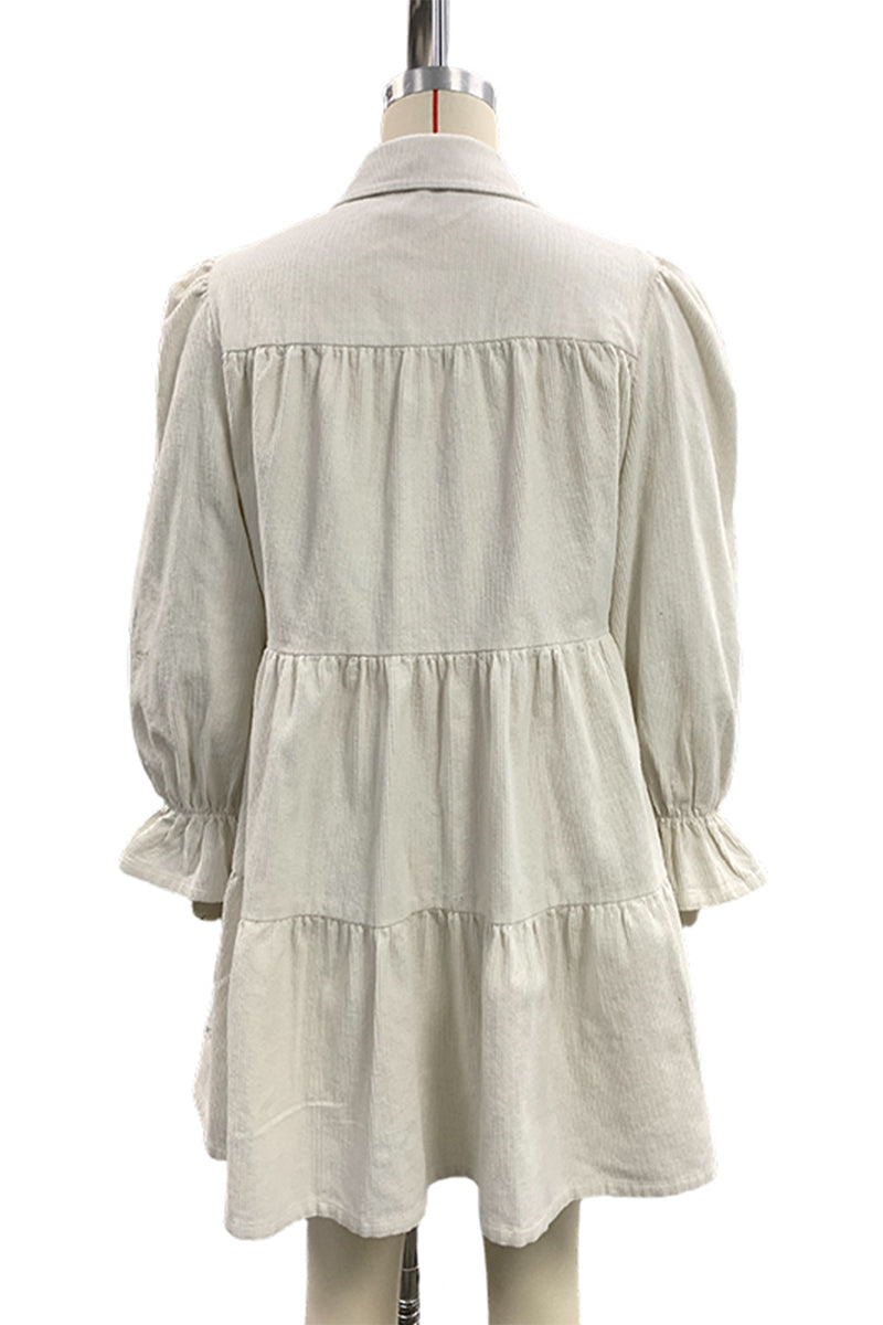 Elegant Buckle Bow Decor Contrast Turndown Collar A Line Dresses - Fashionpara