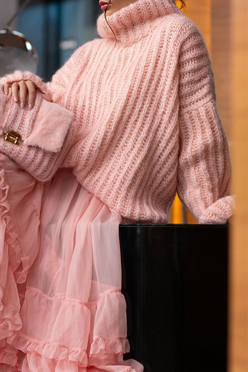 Bohonini Solid Color Weave Turtleneck Sweater for Casual Style