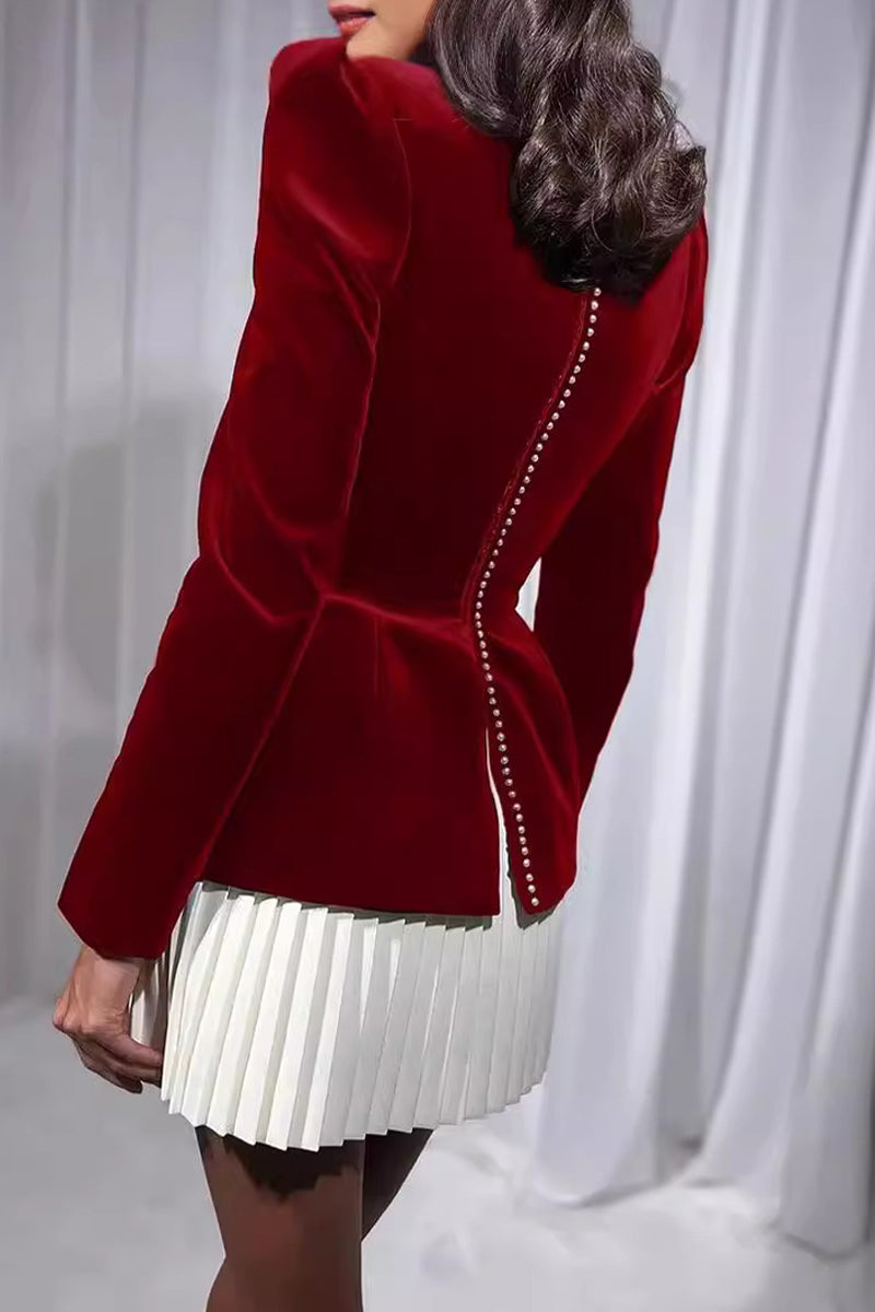 Elegant Pleated Velvet Square Neck Pleated Dresses - Fashionpara