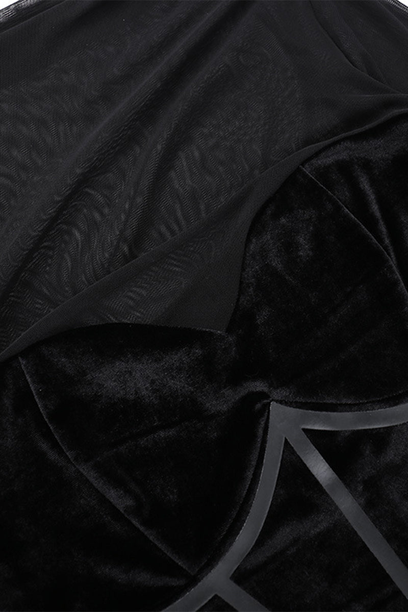 Sexy Mesh Feather Hemline Velvet O Neck Wrapped Skirt Dresses - Fashionpara