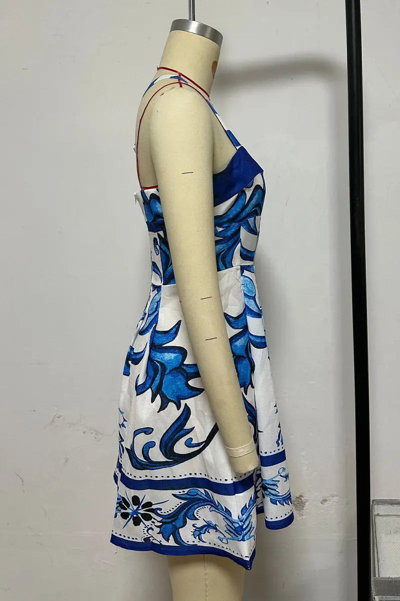 Sexy Vacation Floral Print Pocket Buttons Square Neck Sling Dresses  Fashionpara