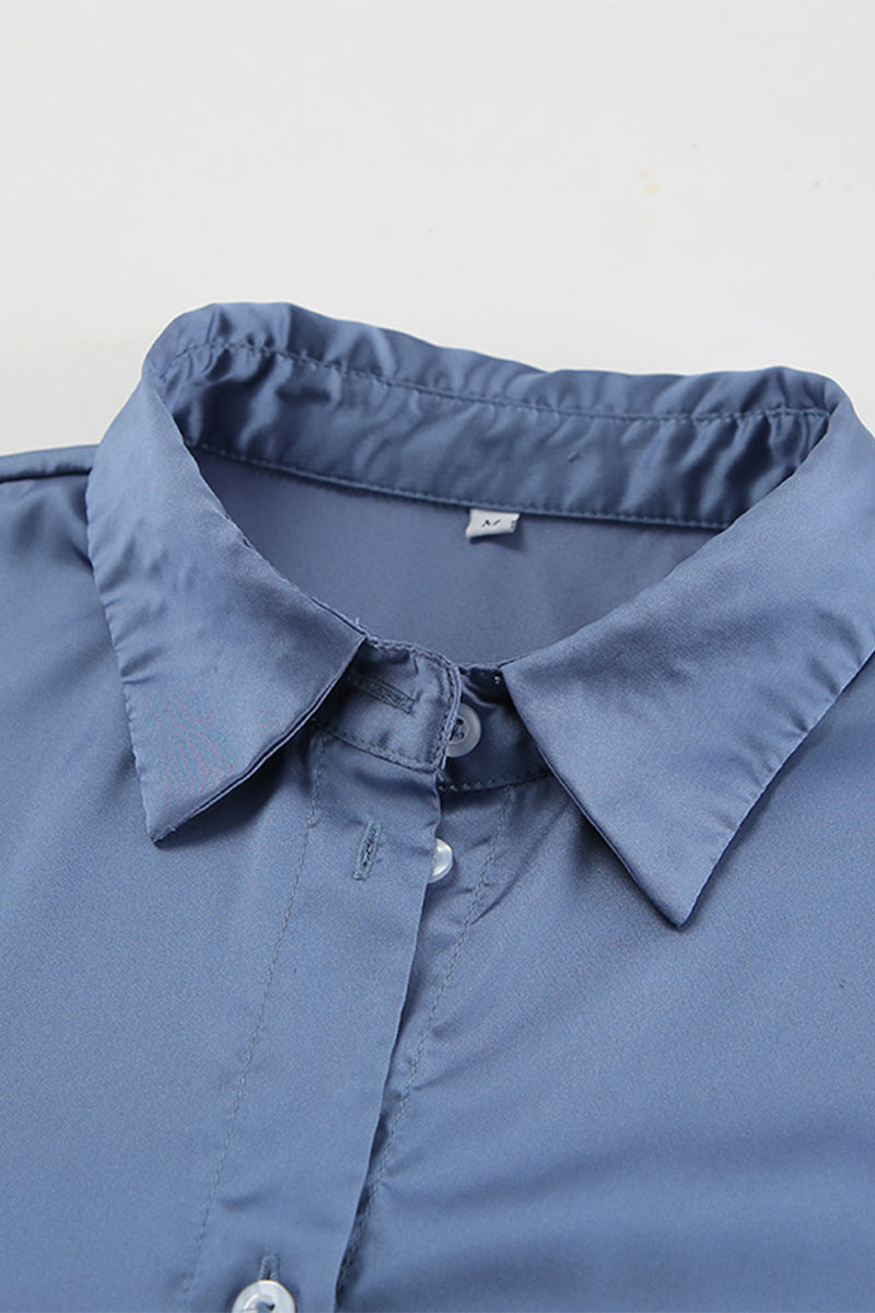 Elegant Lace Up Buckle Adjustable Turndown Collar Shirt Dresses - Fashionpara