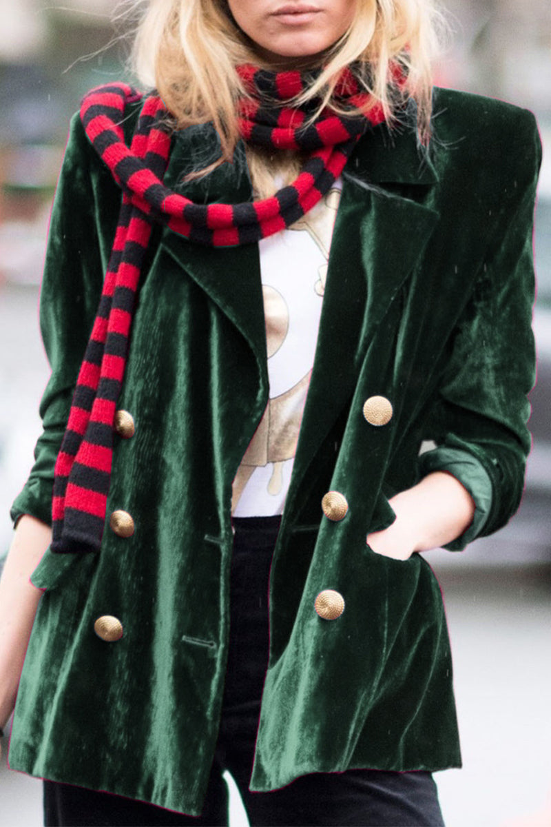 Velvet Turn-back Collar Jacket with Pocket, Casual Style