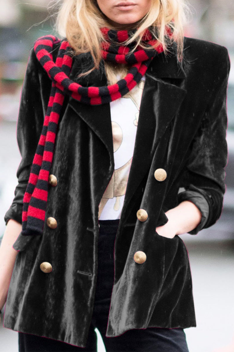 Velvet Turn-back Collar Jacket with Pocket, Casual Style