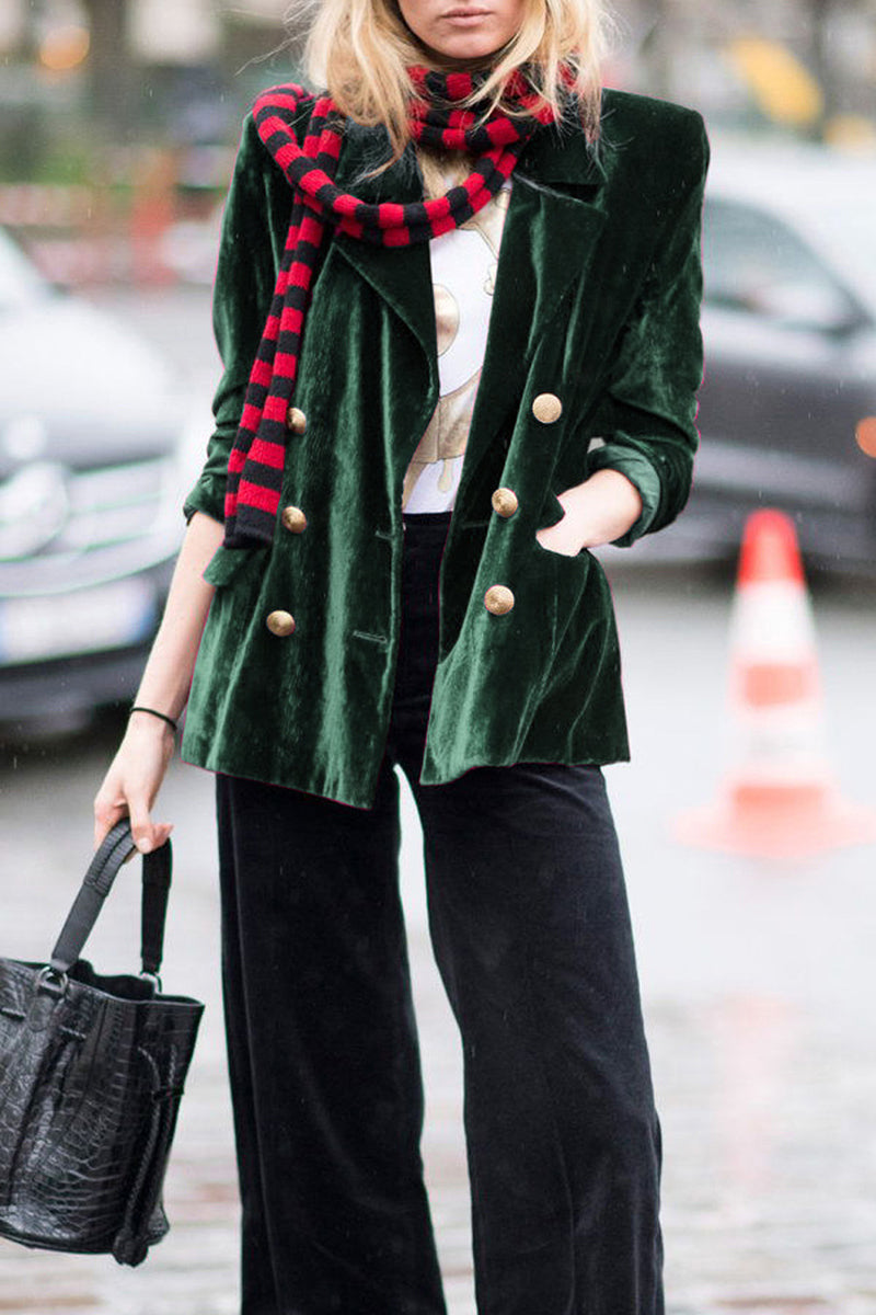 Velvet Turn-back Collar Jacket with Pocket, Casual Style