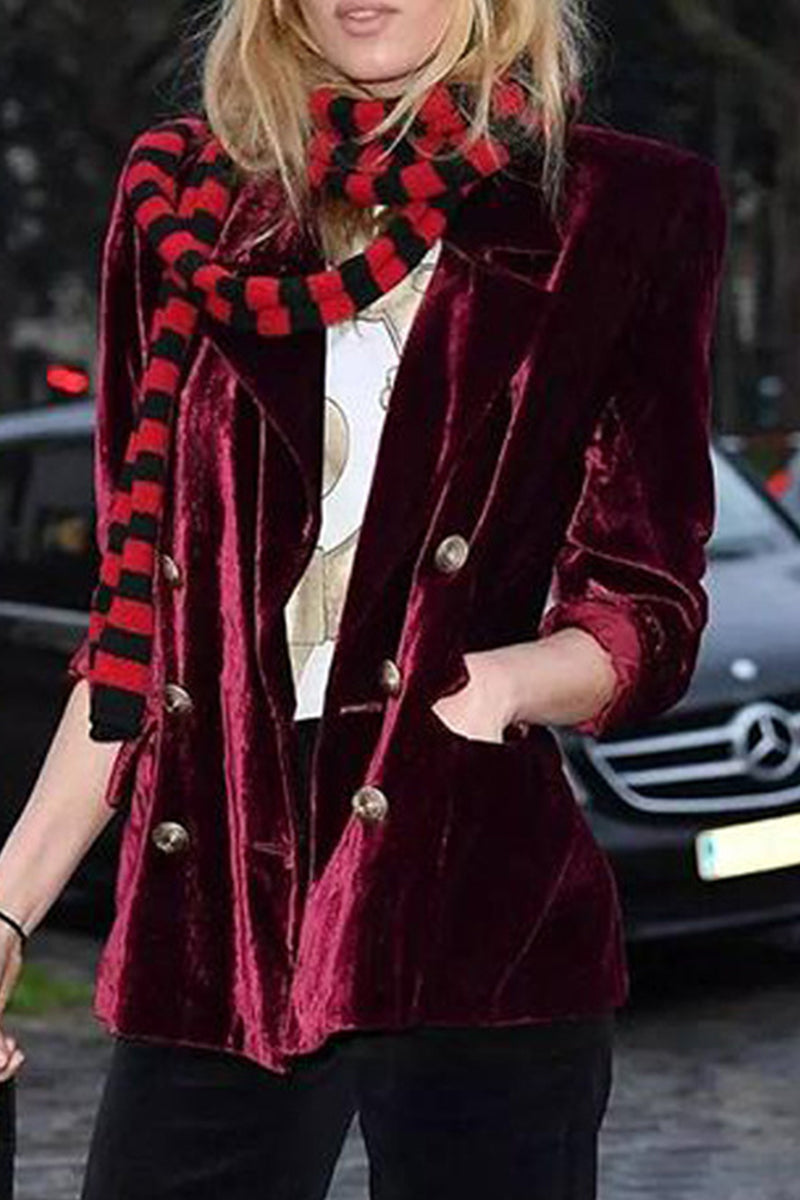 Velvet Turn-back Collar Jacket with Pocket, Casual Style