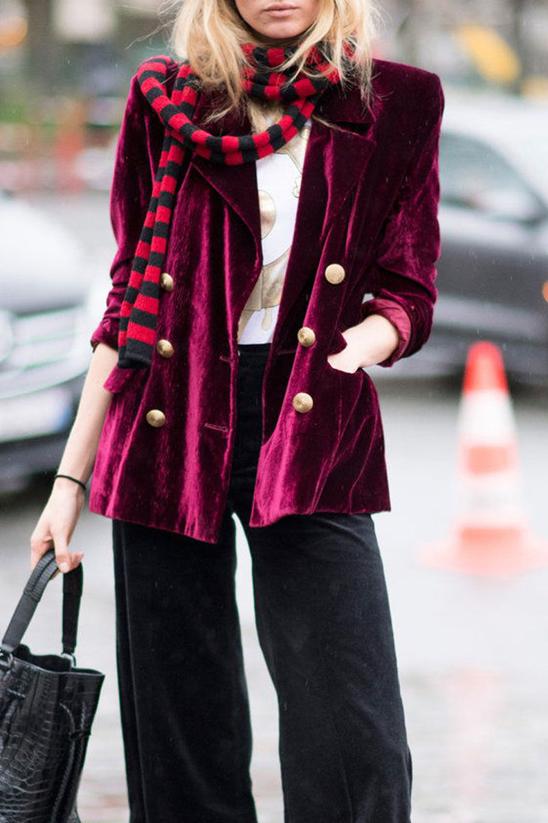Velvet Turn-back Collar Jacket with Pocket, Casual Style