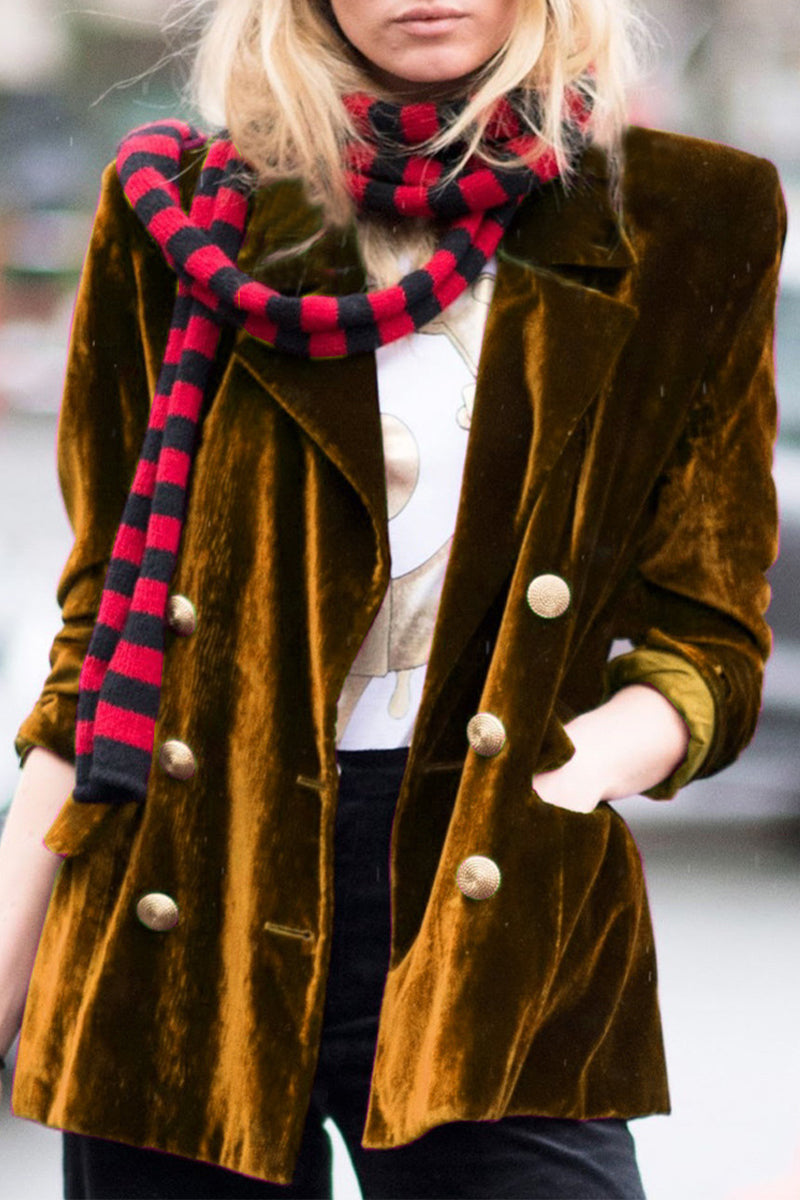 Velvet Turn-back Collar Jacket with Pocket, Casual Style