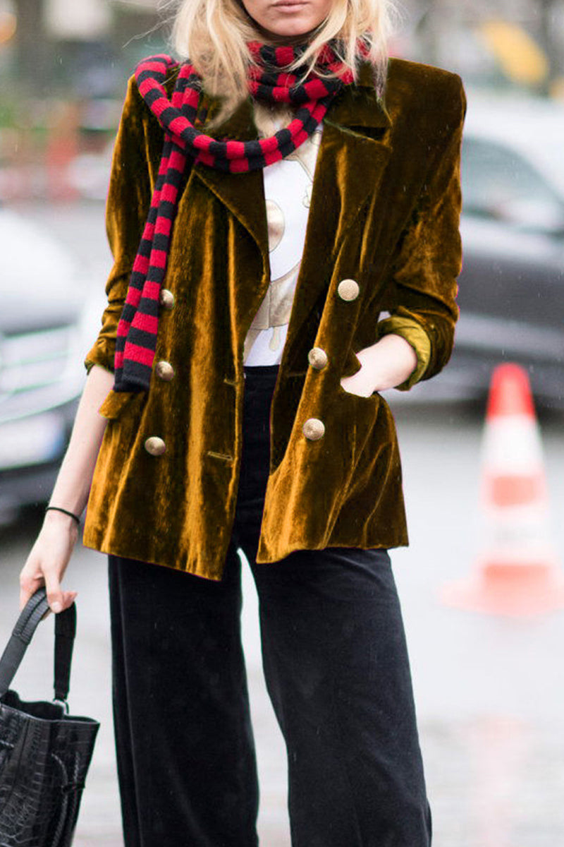 Velvet Turn-back Collar Jacket with Pocket, Casual Style