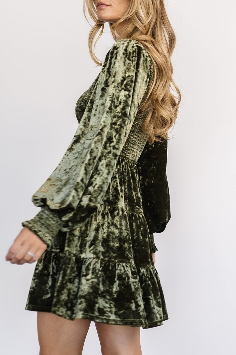 Casual Daily Ruffle Velvet O Neck A Line Dresses(4 Colors) - Fashionpara