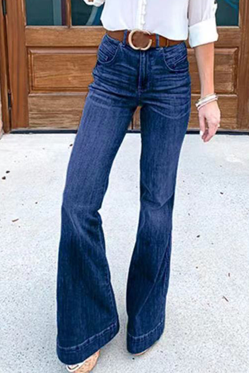 Casual Solid Patchwork Boot Cut Denim Jeans(3 Colors) - Fashionpara