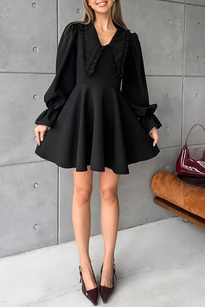 Elegant Patchwork Zipper Peter Pan Collar A Line Dresses - Fashionpara