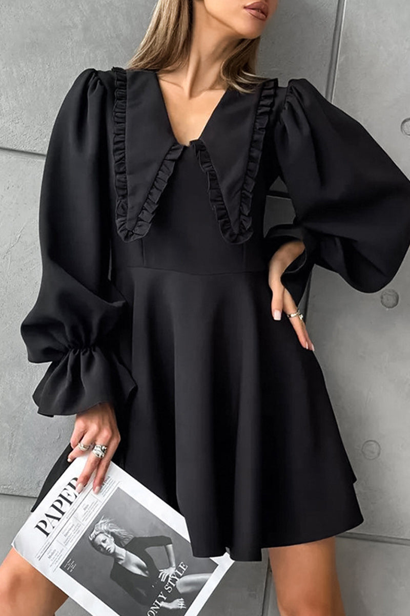 Elegant Patchwork Zipper Peter Pan Collar A Line Dresses - Fashionpara