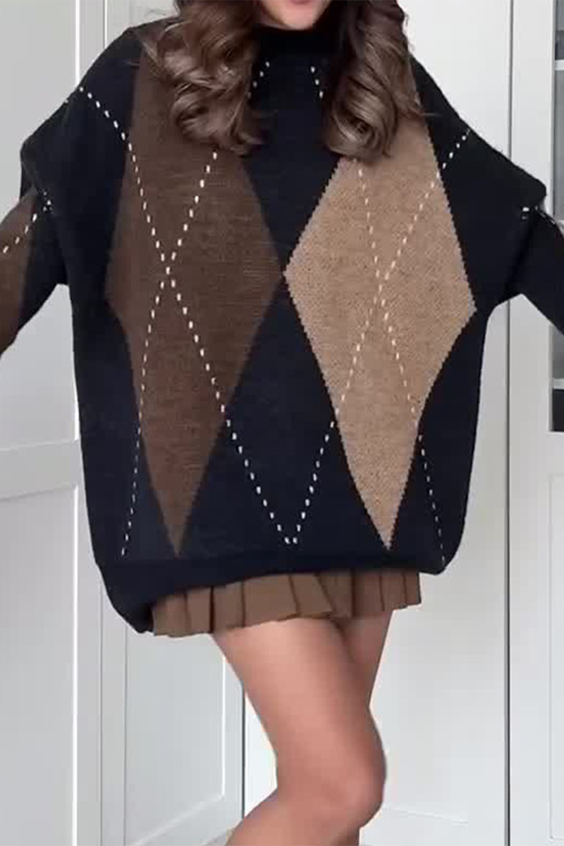 Bohonini Rhombus Patchwork O Neck Sweater in 4 Colors