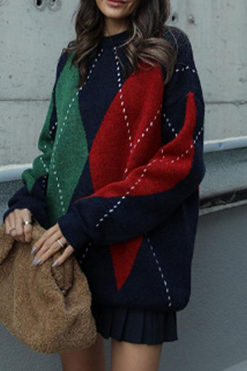 Bohonini Rhombus Patchwork O Neck Sweater in 4 Colors