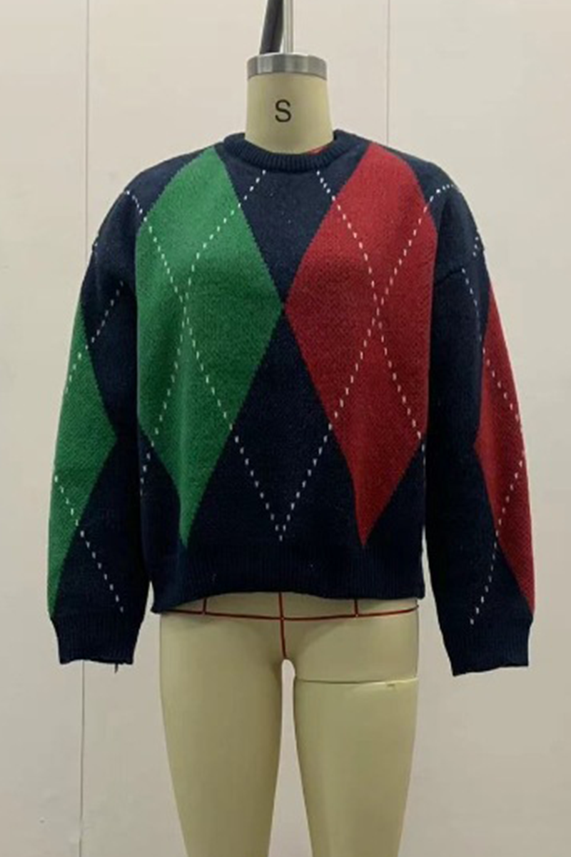 Bohonini Rhombus Patchwork O Neck Sweater in 4 Colors