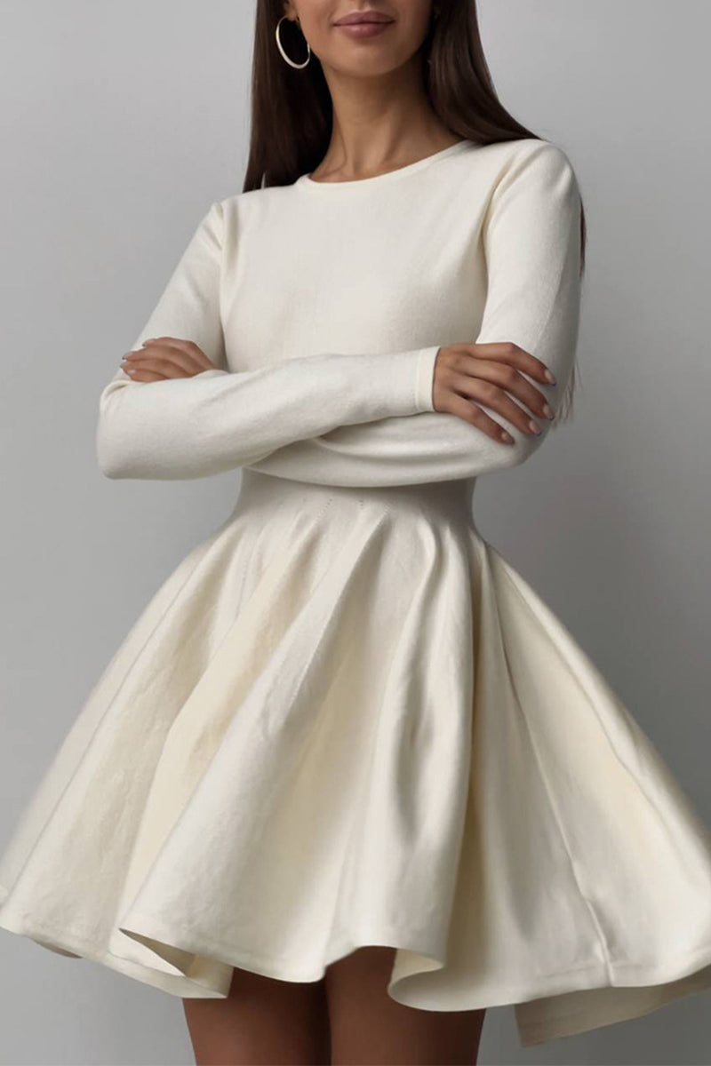 Sunnylula Elegant Ruched O Neck Sweater Dress - 4 Colors