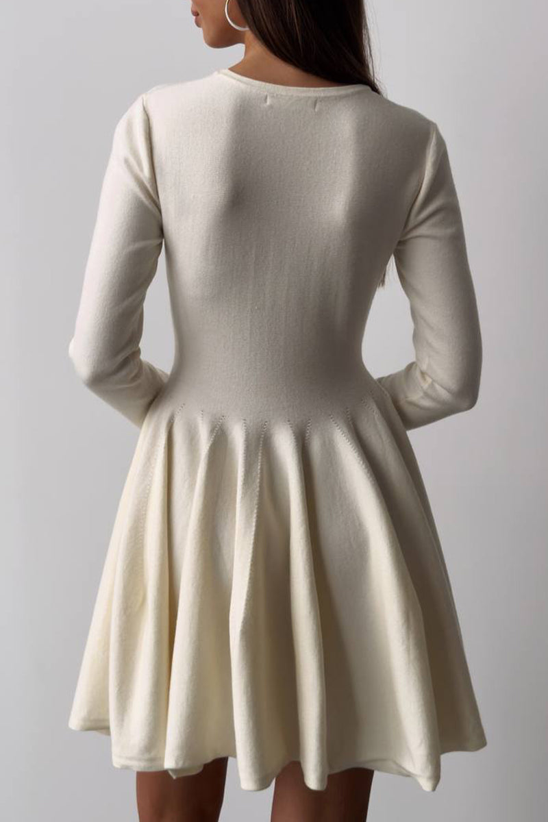 Sunnylula Elegant Ruched O Neck Sweater Dress - 4 Colors