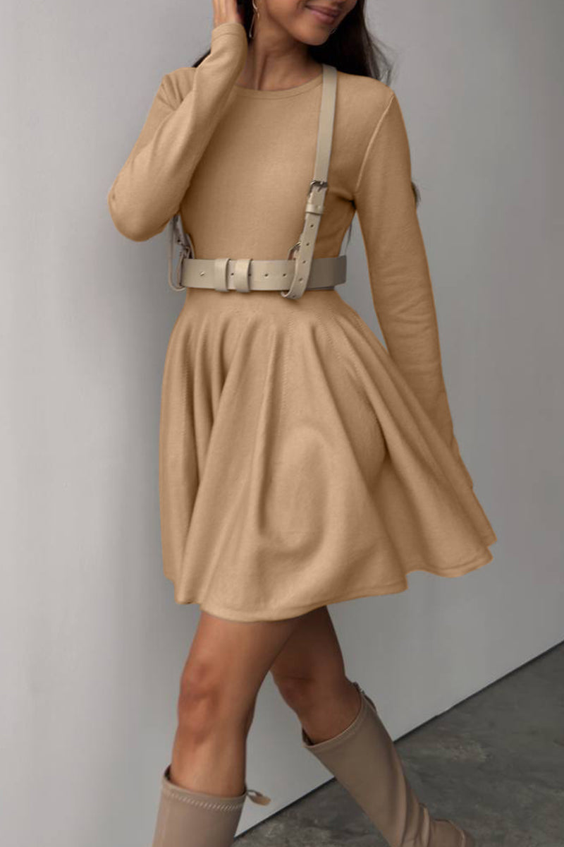 Sunnylula Elegant Ruched O Neck Sweater Dress - 4 Colors